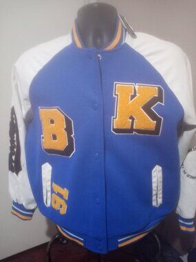 NWT New Look Men's Varsity Jacket Blue Embroidered Button Snap Size Medium M